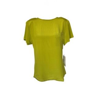 NWT Vintage 80s Sunny Leigh Lime Green Short Sleeve Silk Top Secretary Small